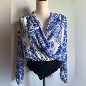 Made in Italy bodysuit S/M fit  long sleeve blue coral open front PL